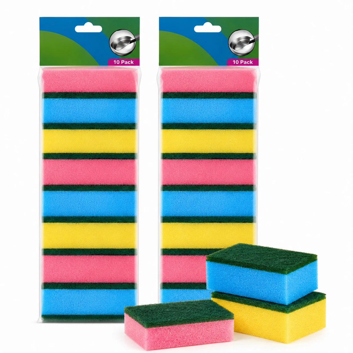 2 Pack 10PCS Kitchen Sponge Scourer Heavy Duty Washing Up Dish Scrubber 9x6x3CM Pad