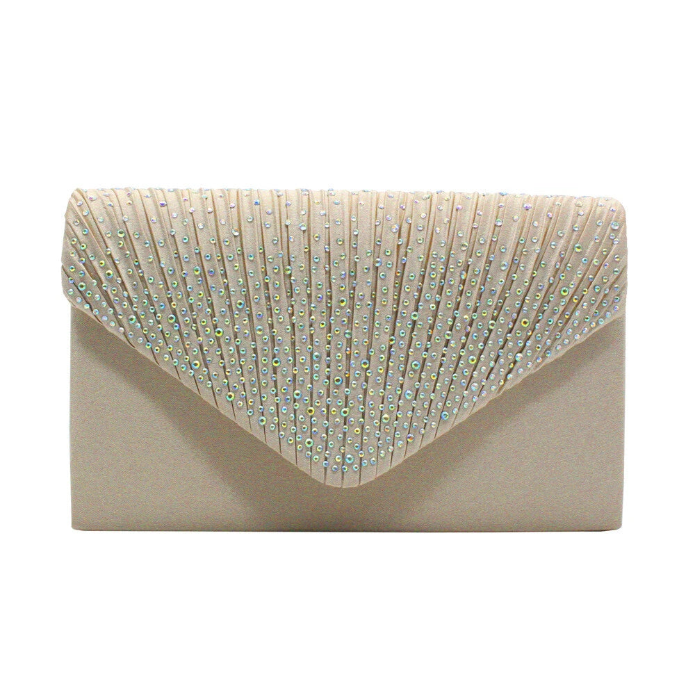 Women Rhinestone Satin Evening Clutch Bag Wedding Party Formal Bridal Handbag 12 Colour