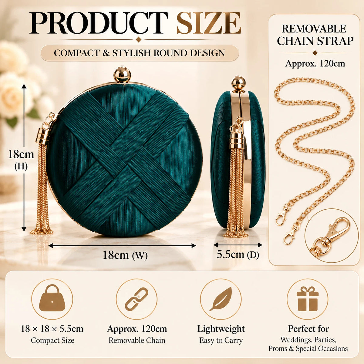 Women Round Evening Clutch Bag Wedding Party Prom Formal Tassel Chain Handbag 7 Colour