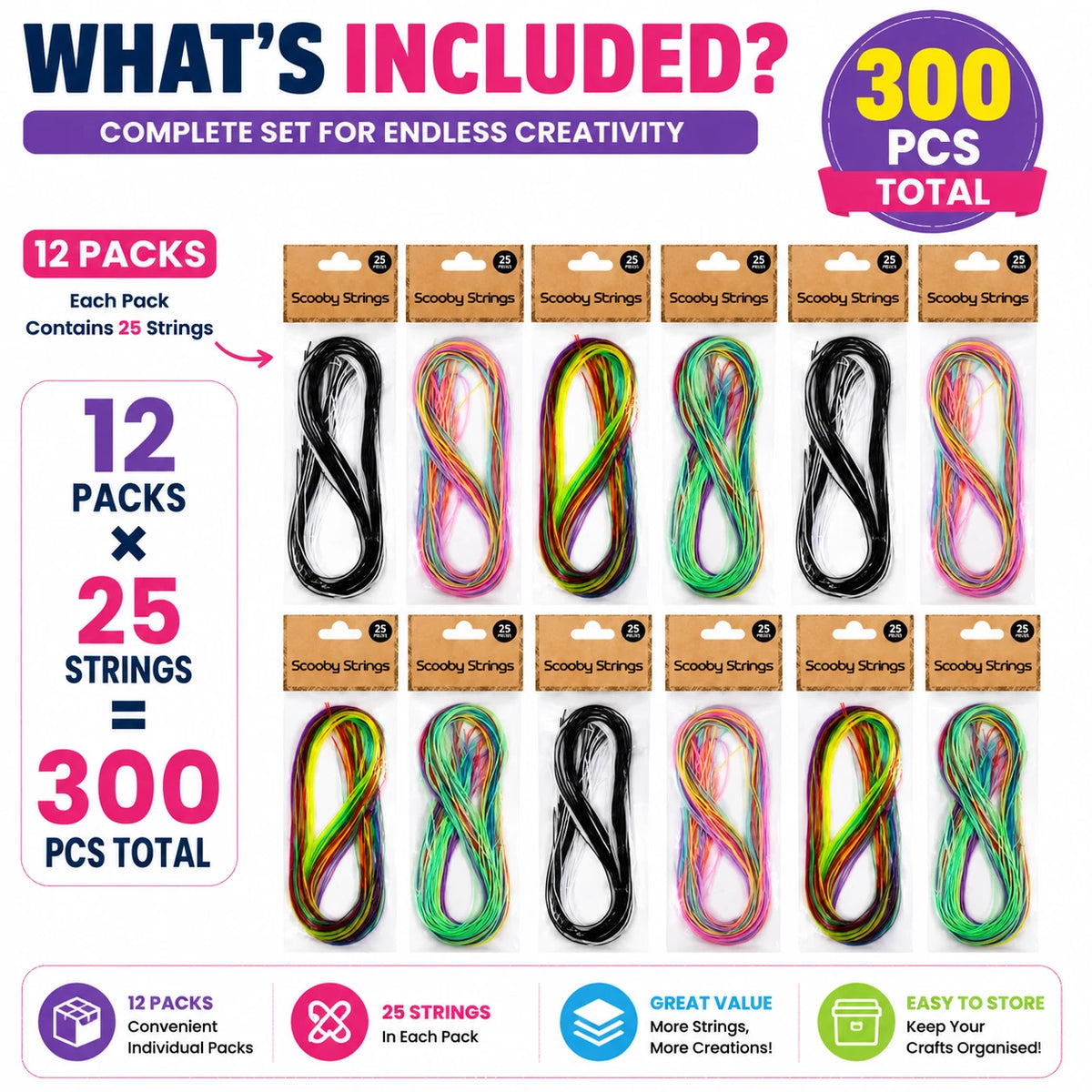 300 PCS Scoubidou Strings 100cm Plastic Lacing Cord Friendship Bracelet DIY Craft