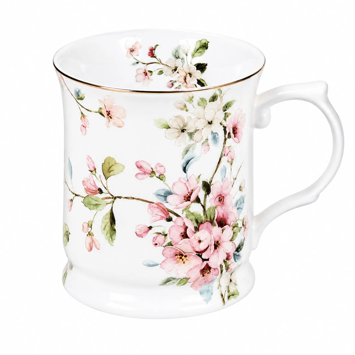 Peach Blossom White Fine Porcelain Mug 415ml Floral Coffee Tea Cup Gift Box 1-6X