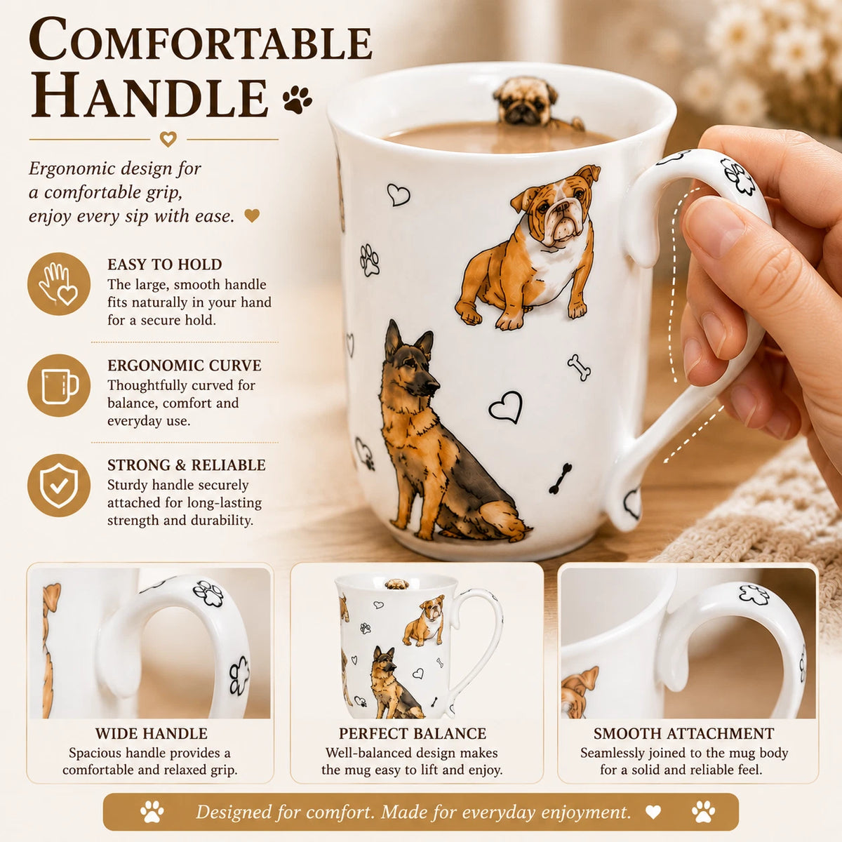 1-6x 405cc Cute Dog Fine Porcelain Mug Coffee Tea Cup Home Decor Gift Box