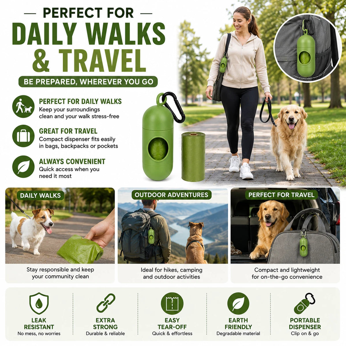 Share 20 Rolls Dog Poop Bags with Dispenser Strong Leak Resistant Waste Bags Easy Tear