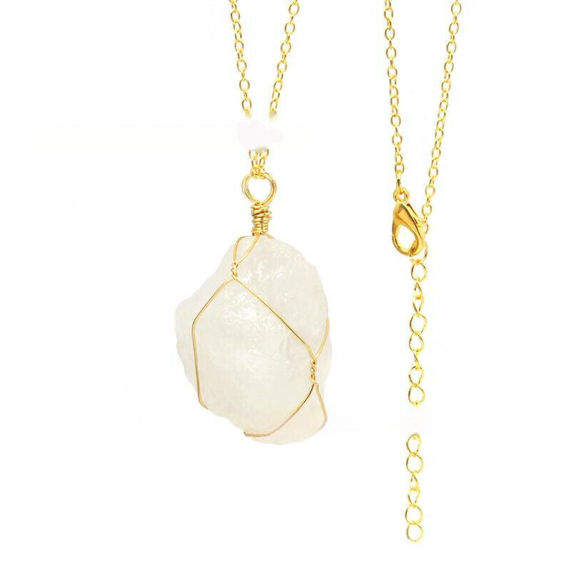 Fashion Irregular Crystal Pendant Hand-wound Wire Gold Silver Chain Necklace