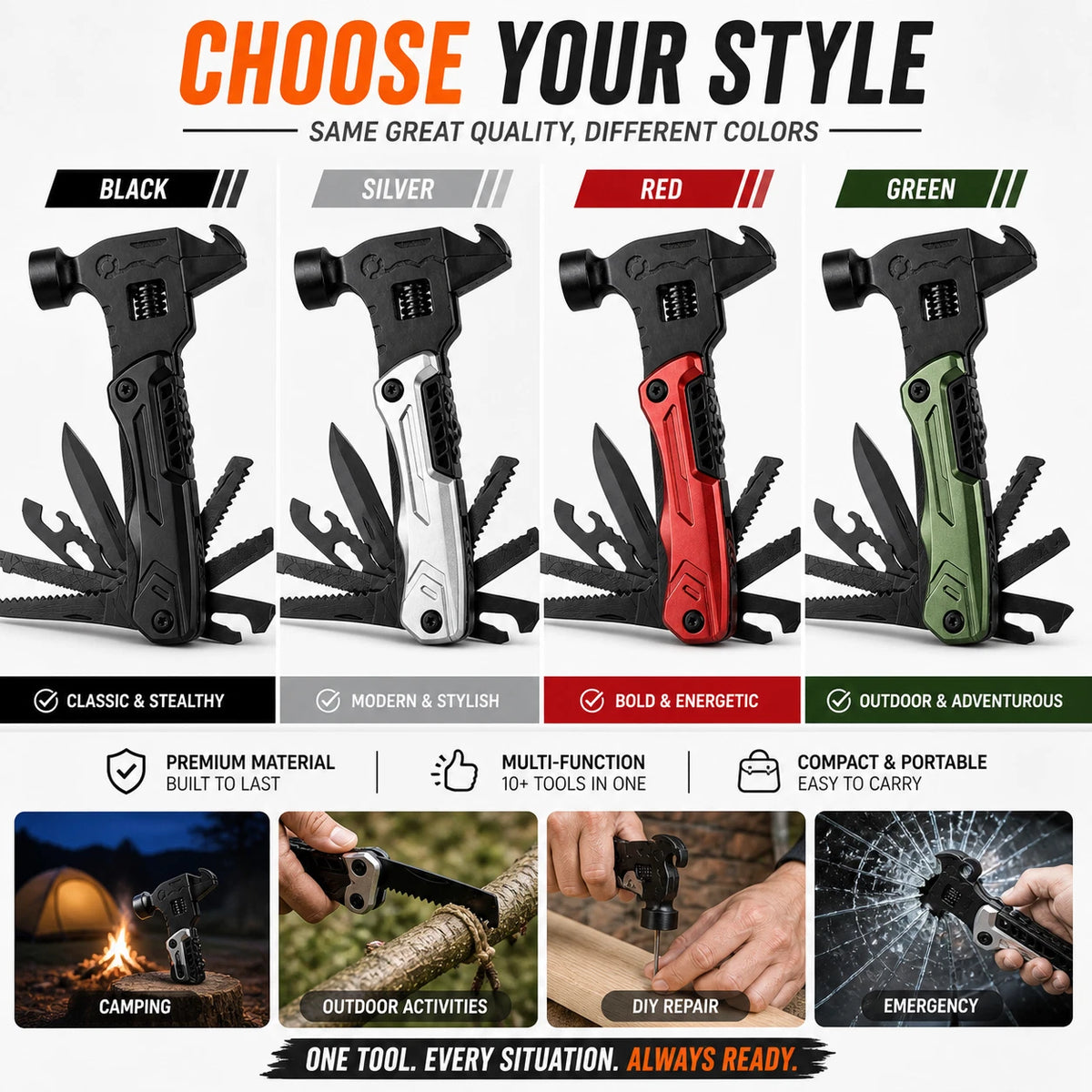 Multi Tool Hammer Folding Pliers Wrench Saw Knife Camping Portable Survival Tool