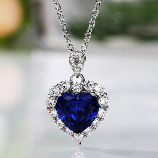 NEW Fashion temperament engagement pendant blue Stone love heart shape necklace