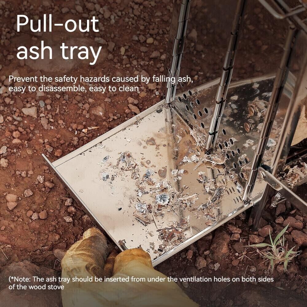 Outdoor Camping Mini Fold Wood Burner Stainless Steel Grill BBQ Picnic Charcoal