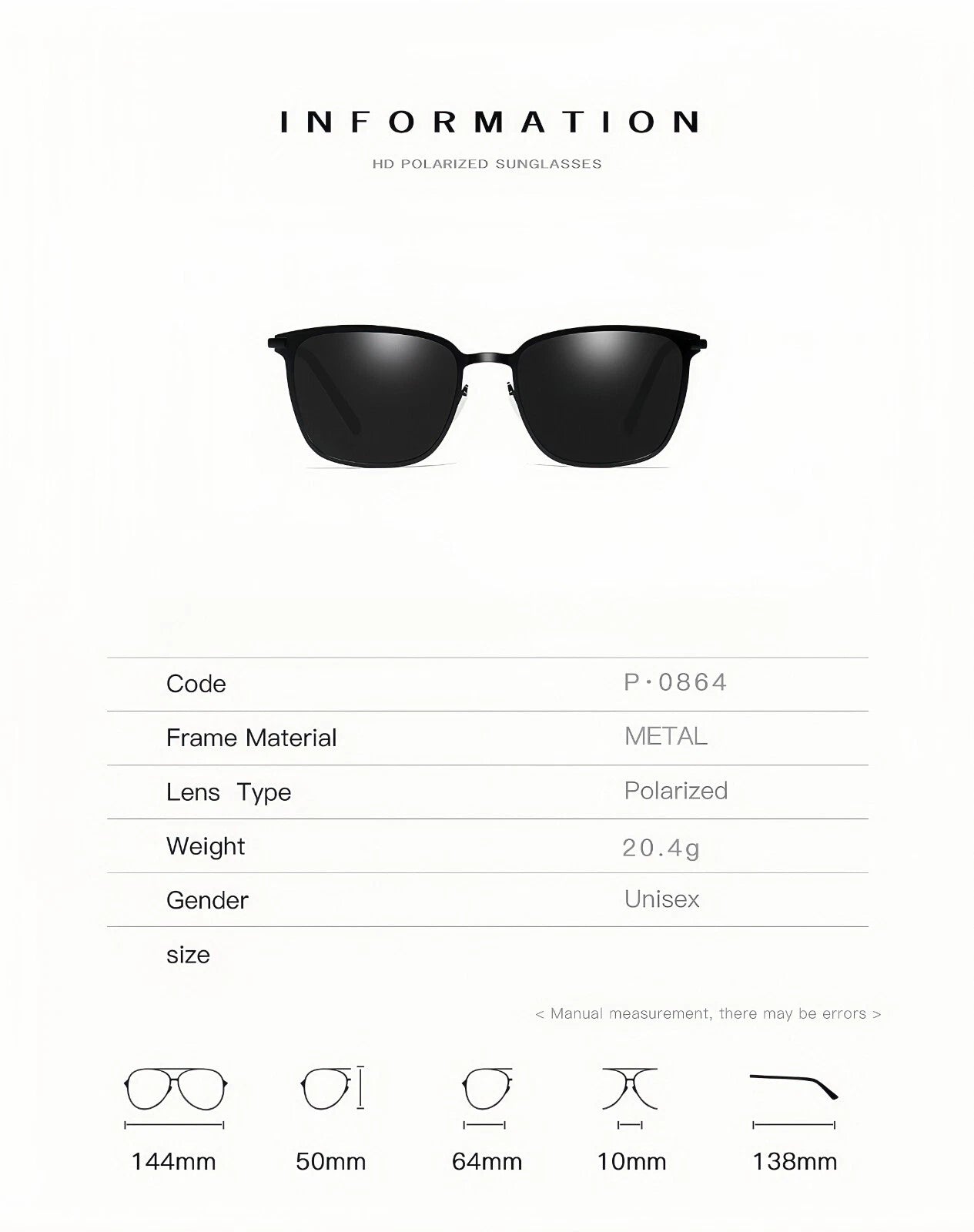 Men's Anti-Glare Square Driving Outdoor Travel Daily UV400 Polarized Sunglasses # 0864