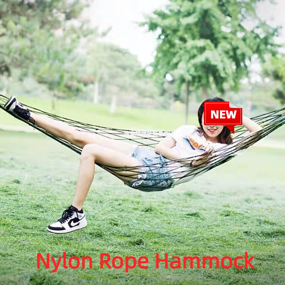 Outdoor Single Hammock Camping Thickened Army Green Mesh Nylon Rope Tie Portable