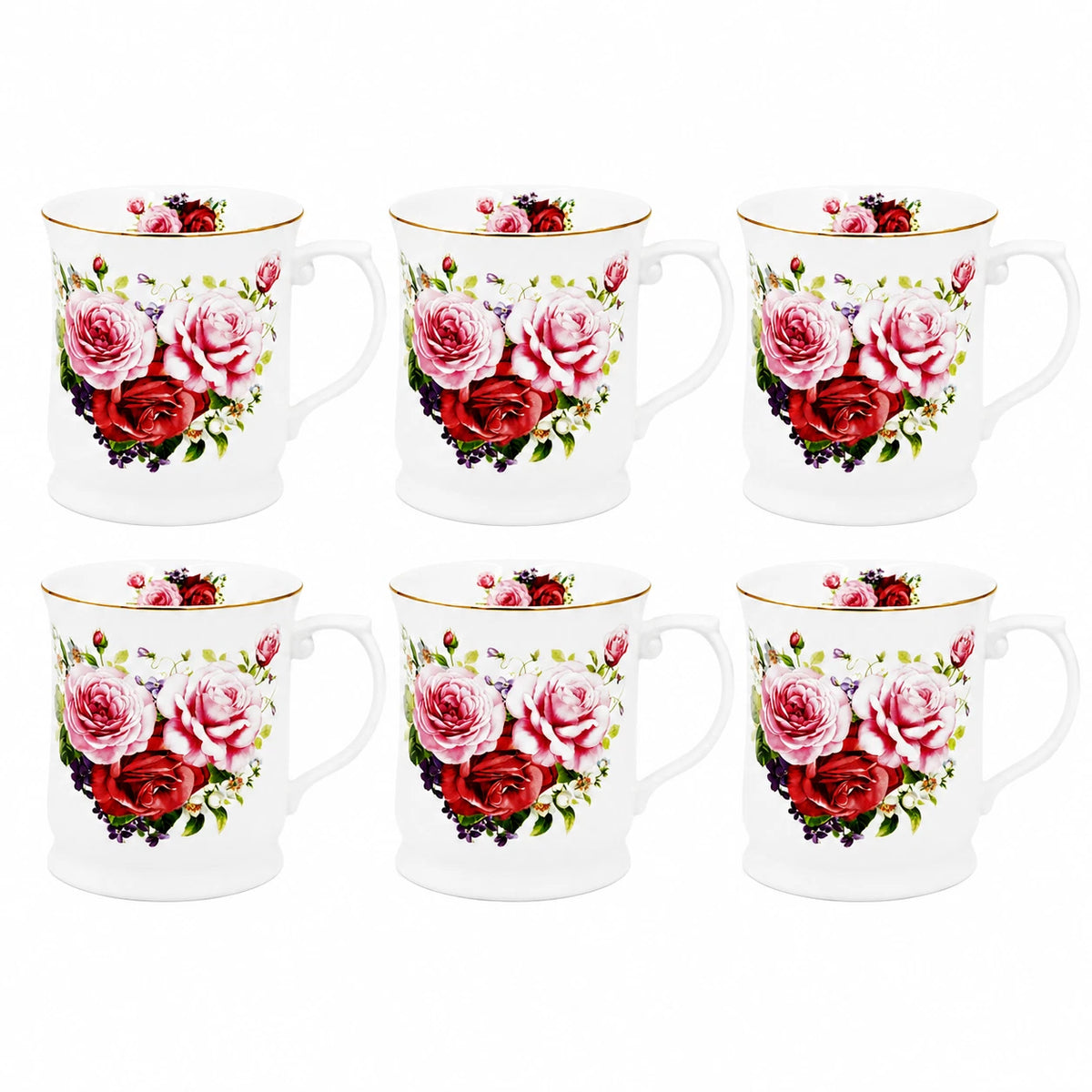 1-6x Vintage Pink Rose Mug 415ml Fine Porcelain Coffee Tea Cup Floral Gift