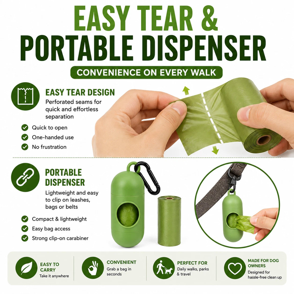 Share 20 Rolls Dog Poop Bags with Dispenser Strong Leak Resistant Waste Bags Easy Tear