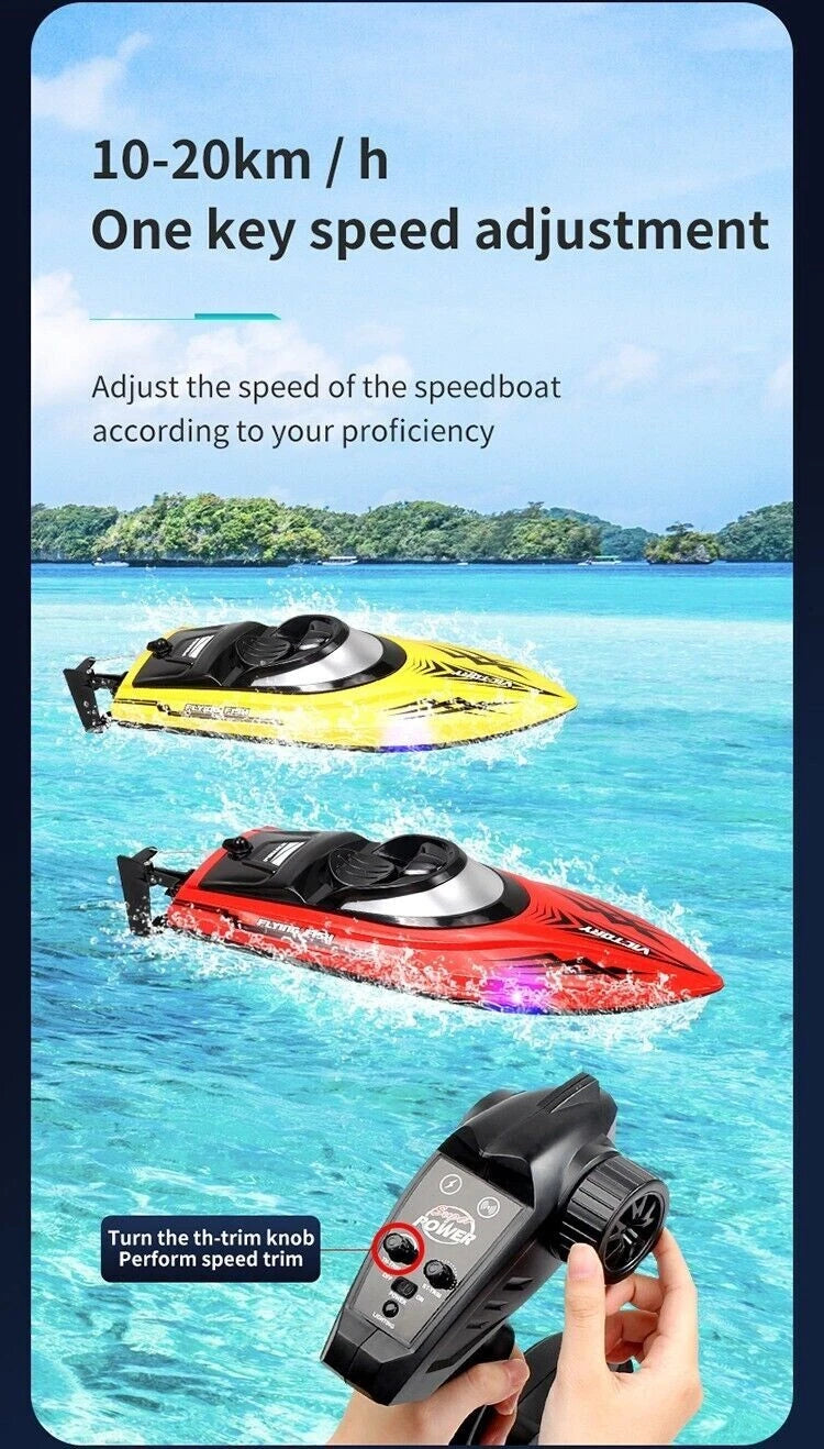 High Speed RC Boat 20km/h 2.4G Remote Control Racing Speedboat Capsize Reset LED