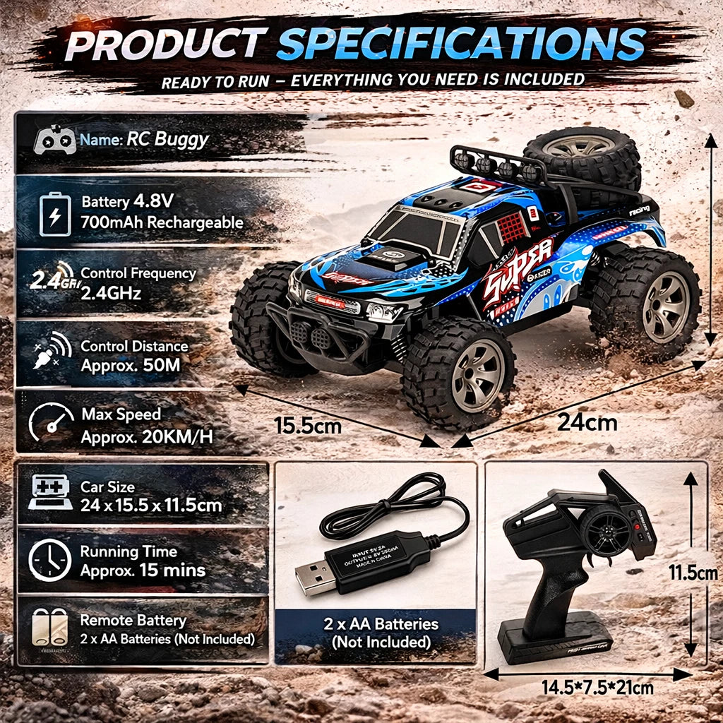 2.4GHz RC Off Road Car 1:18 High Speed Monster Truck Rechargeable Kids Toy Gifts