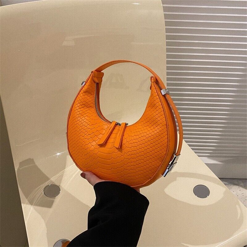 Women's Crocodile Stripe Double Zipper Fashion Personality Underarm Shoulder Bag