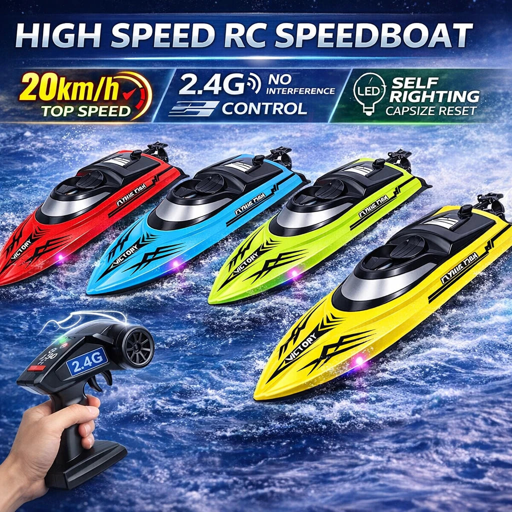 High Speed RC Boat 20km/h 2.4G Remote Control Racing Speedboat Capsize Reset LED