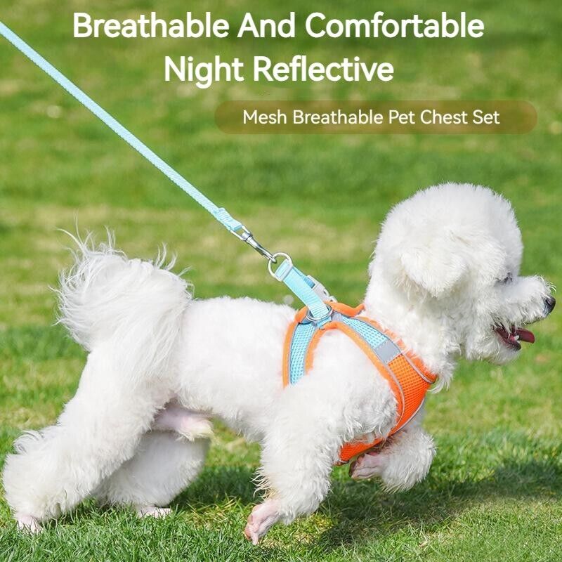 Pet Harness Vest Adjustable Puppy Breathable Mesh Leash Dog Reflective Vest
