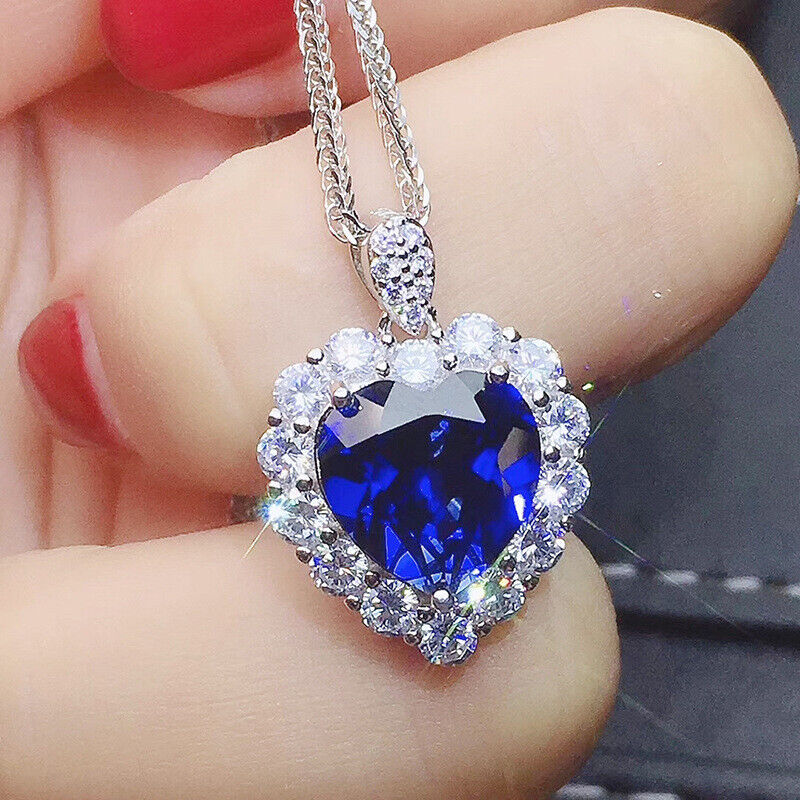 NEW Fashion temperament engagement pendant blue Stone love heart shape necklace