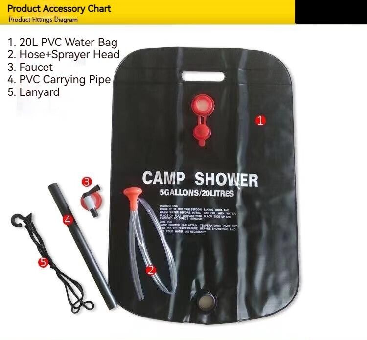 Foldable Shower Bag Solar Heat Camping Hiking Travel Water Storage Bag 20L 40L