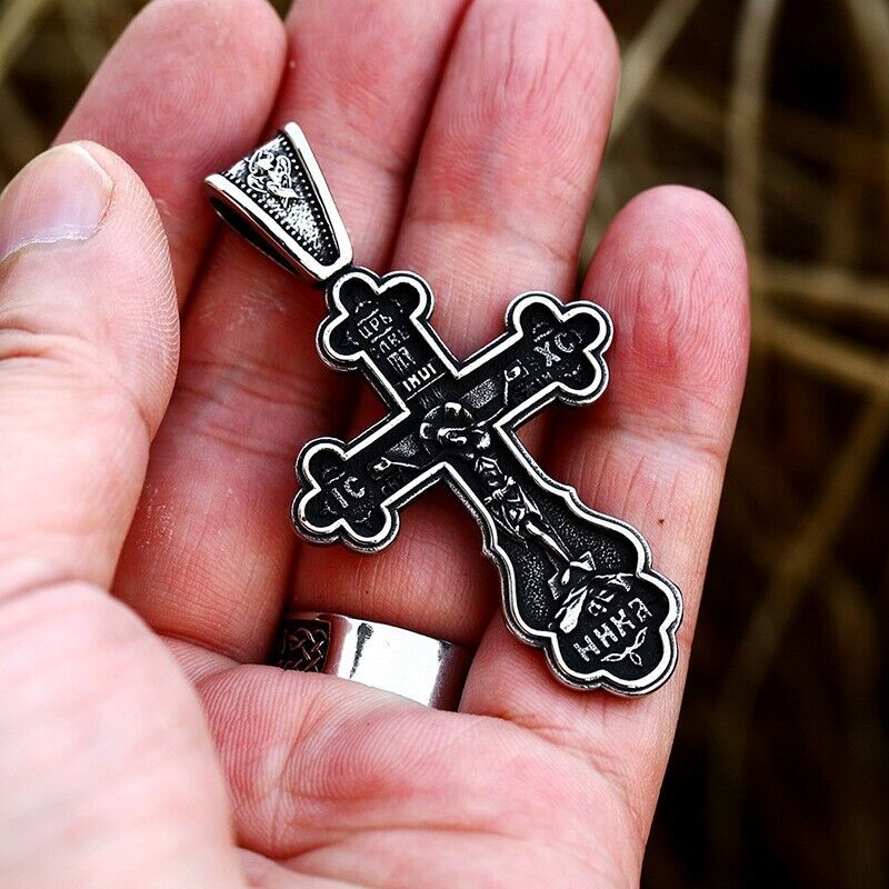 New Unisex Retro Stainless Steel Cross Pendant Vintage Monogram Necklace