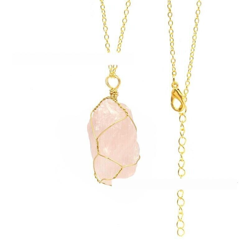 Fashion Irregular Crystal Pendant Hand-wound Wire Gold Silver Chain Necklace