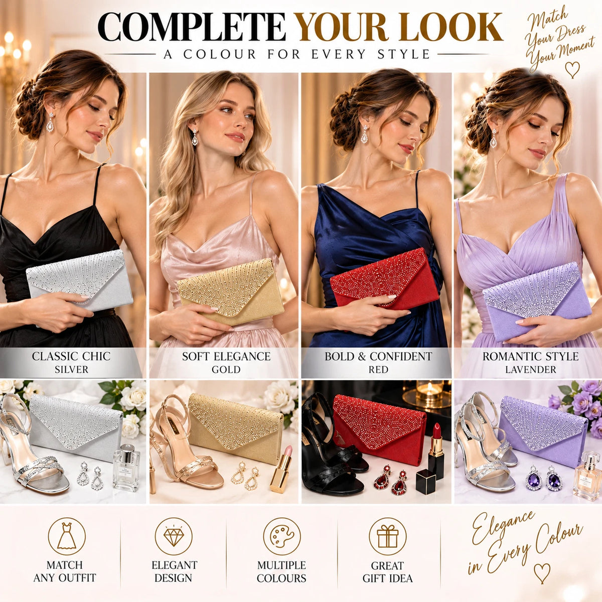 Women Rhinestone Satin Evening Clutch Bag Wedding Party Formal Bridal Handbag 12 Colour