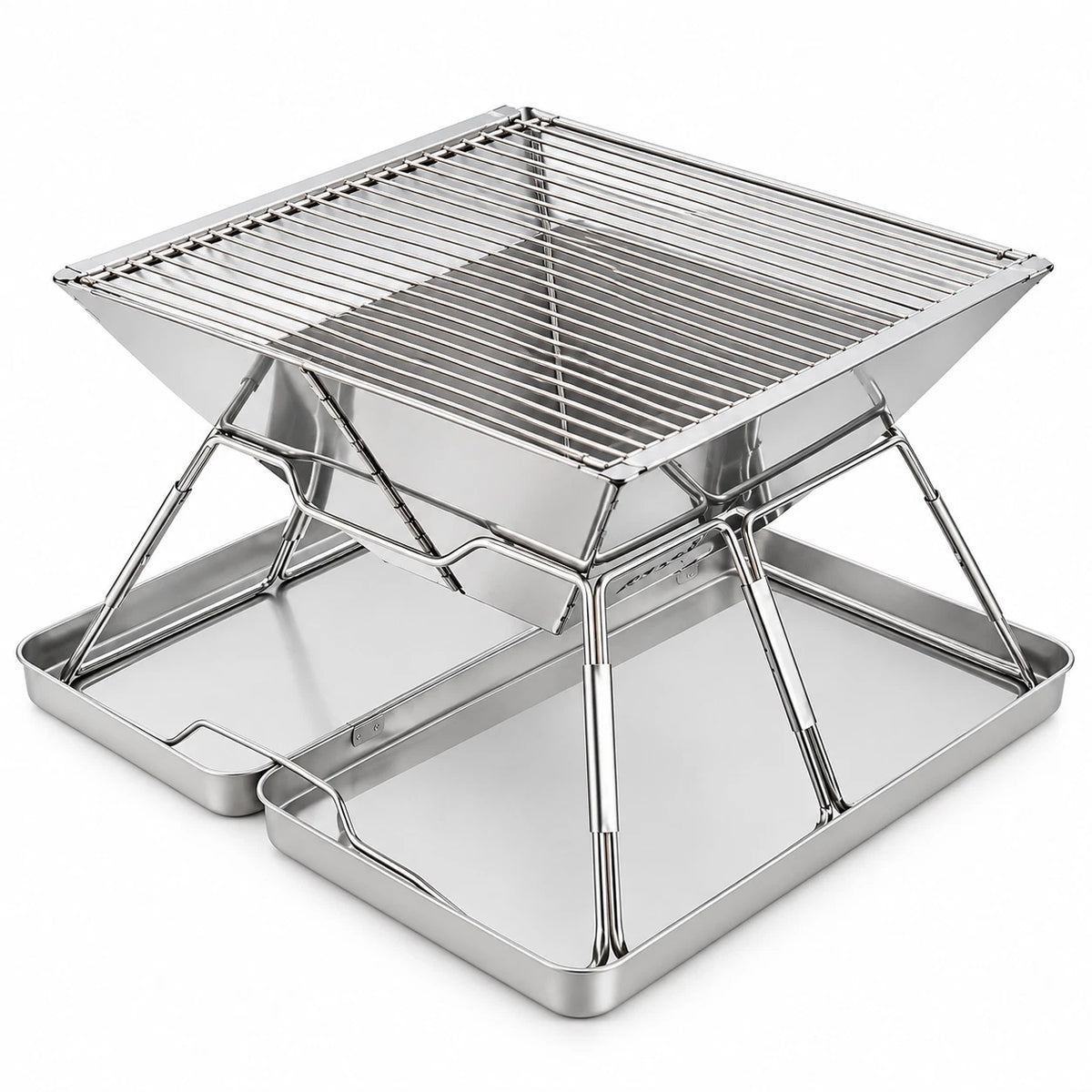 Portable Folding Charcoal BBQ Grill Stainless Steel Camping Outdoor Barbecue Set