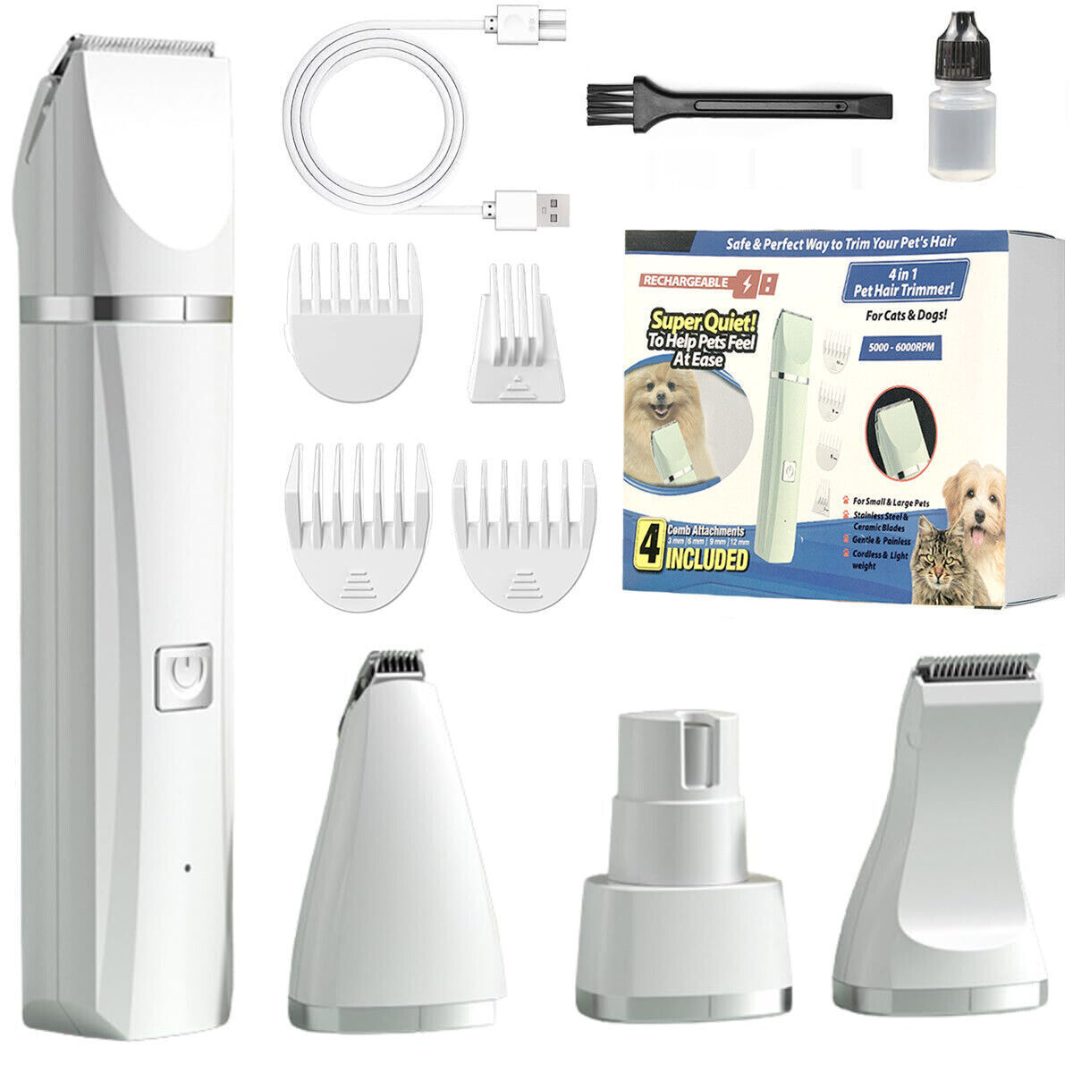 4 In 1 Pet Hair Trimmer Electric Charging Shaver Cat Dog Clippers Grooming Kit