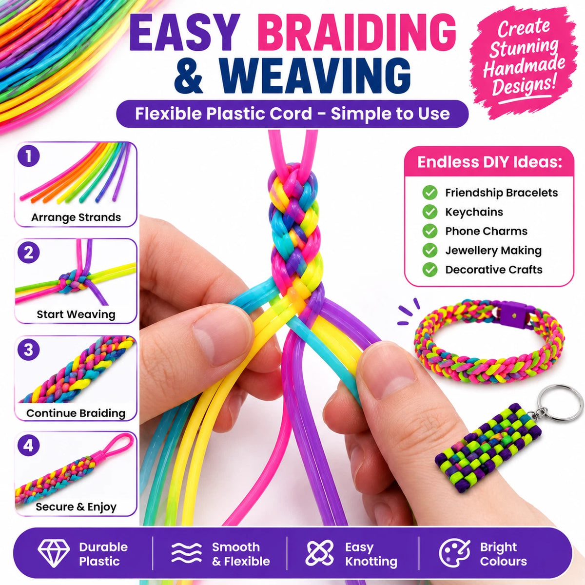 300 PCS Scoubidou Strings 100cm Plastic Lacing Cord Friendship Bracelet DIY Craft