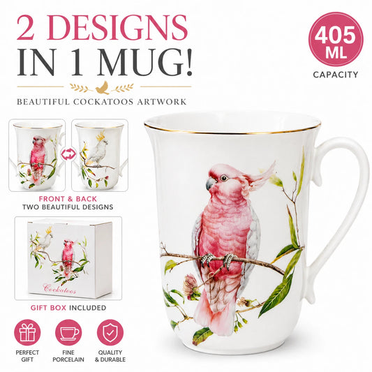 1-6x Australia Bird 405cc Fine Porcelain Coffee Mug Cockatoo Pink Yellow Tea Cup Gift