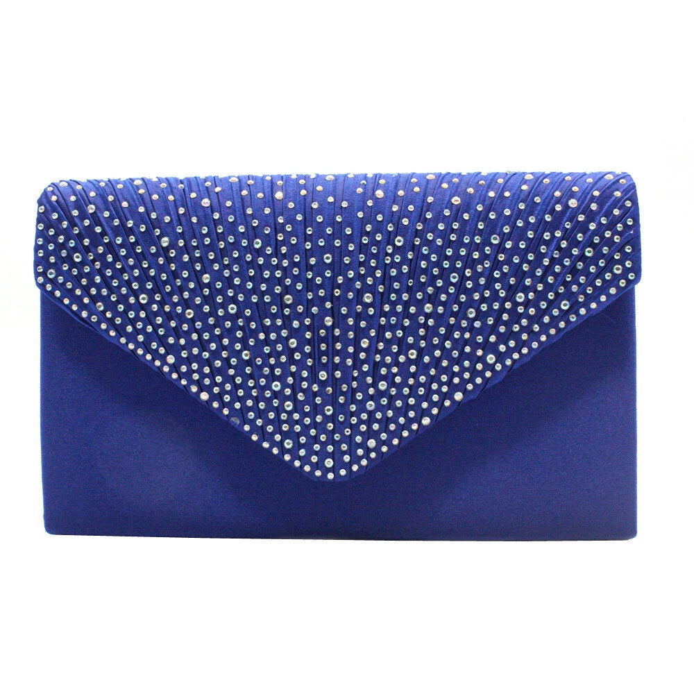 Women Rhinestone Satin Evening Clutch Bag Wedding Party Formal Bridal Handbag 12 Colour