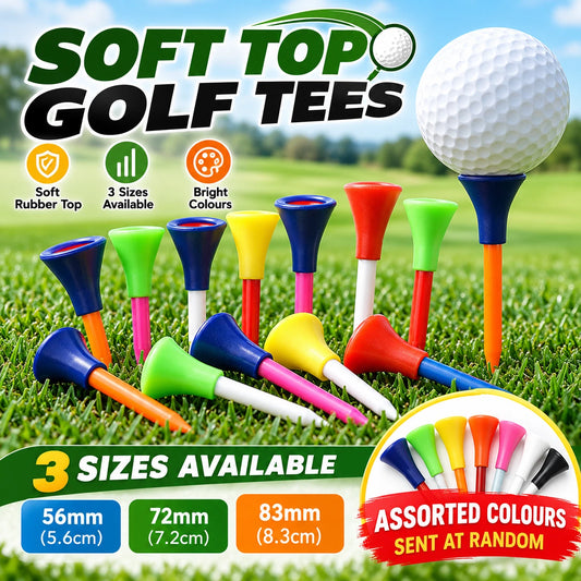 Share Plastic Golf Tees Soft Rubber Top 56/72/83mm Driving Range Assorted Colours