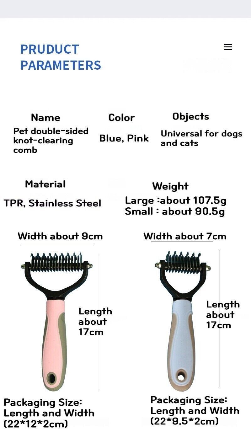 Pet Double-Sid Grooming Comb Brush Undercoat Rake Dematting Trimmer Dog Cat Tool