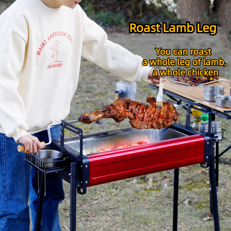 Outdoor Charcoal Double Layer Roast Lamb Leg Stainless Steel Barbecue Tool