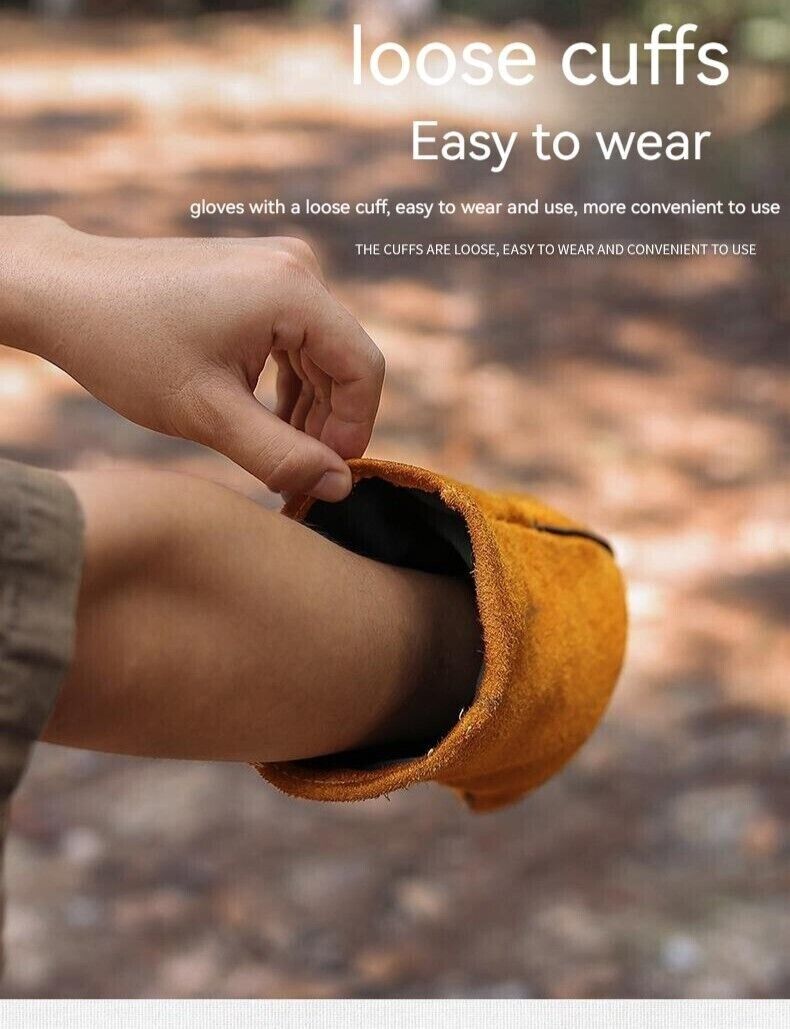 Outdoor Camp BBQ Long Anti-hot Gloves Cowhide Leather Heat Resistant Protection