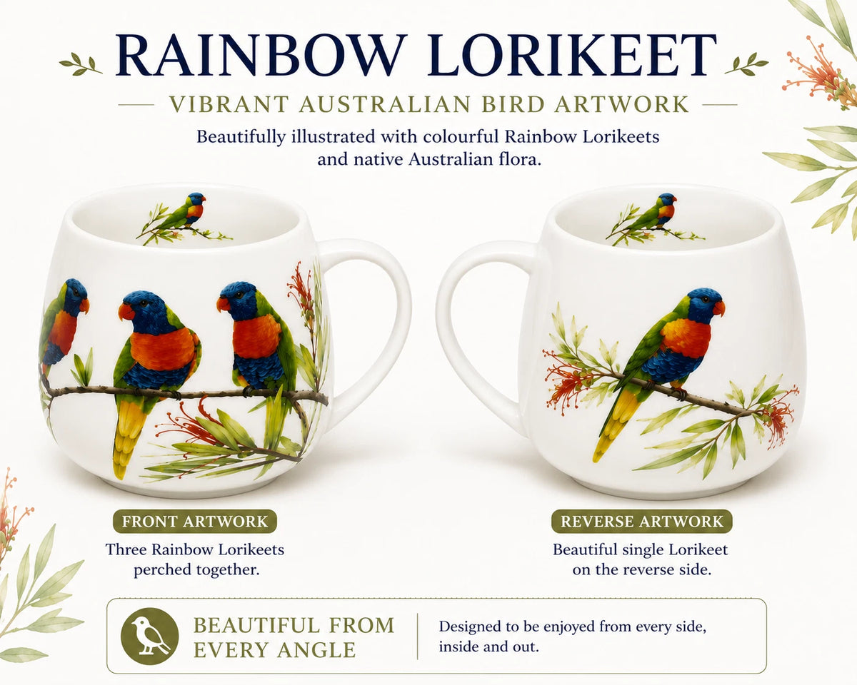 1-6x Rainbow Lorikeet Mug 400ml Fine Porcelain Australian Bird Coffee Tea Cup Gift