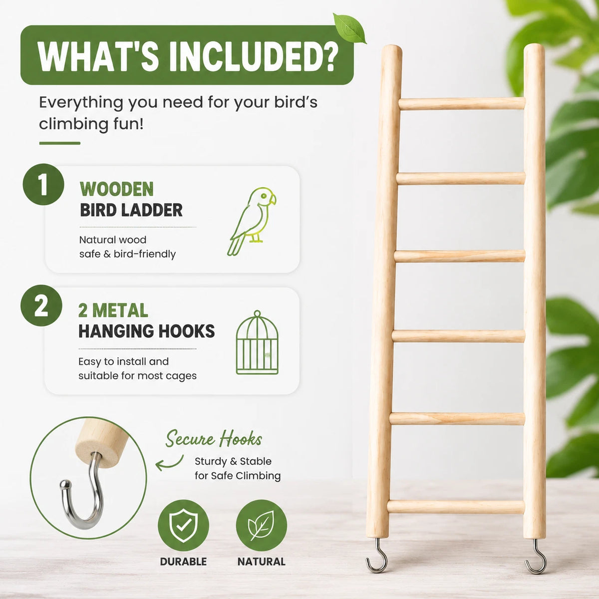 Wooden Bird Ladder Toy 37x13.8cm Parrot Cage Climbing Perch Exercise Accessory