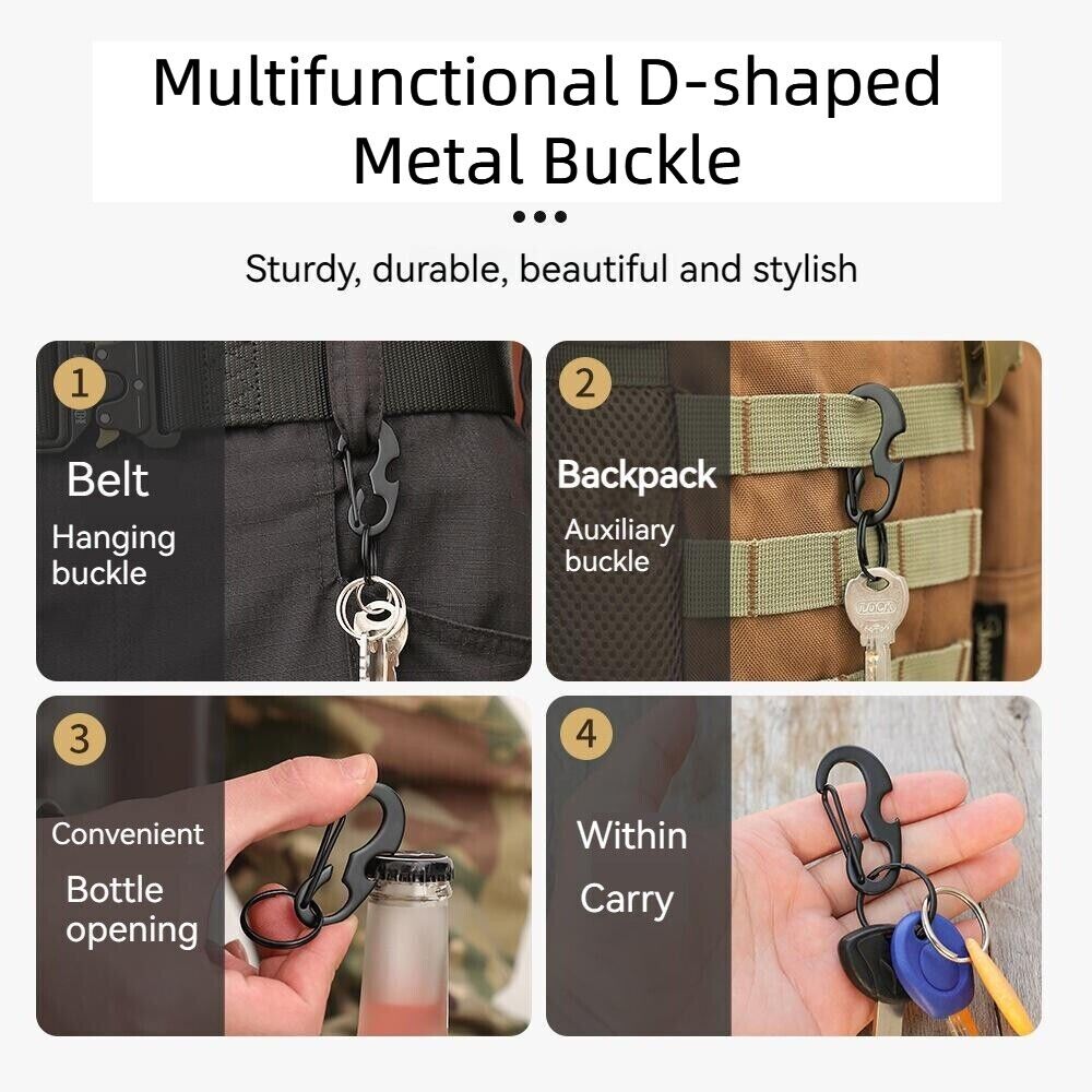 Multifunction D shape Metal Hiking Buckle Bottle Opener Spring Hook Key Ring