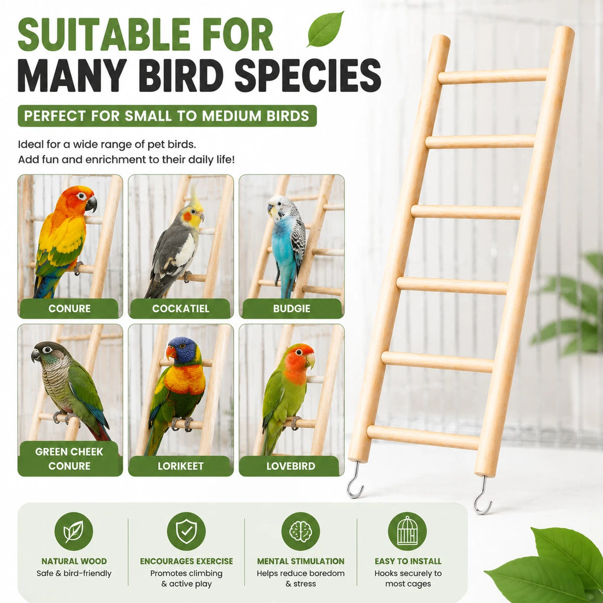 Wooden Bird Ladder Toy 37x13.8cm Parrot Cage Climbing Perch Exercise Accessory
