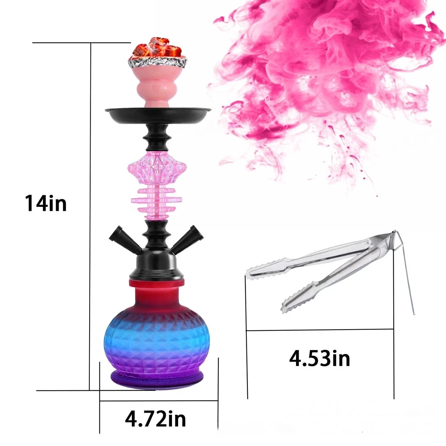 36cm 2 Hose Portable Black Gradient Blue Shisha Hookah Narguile Party Club Bar