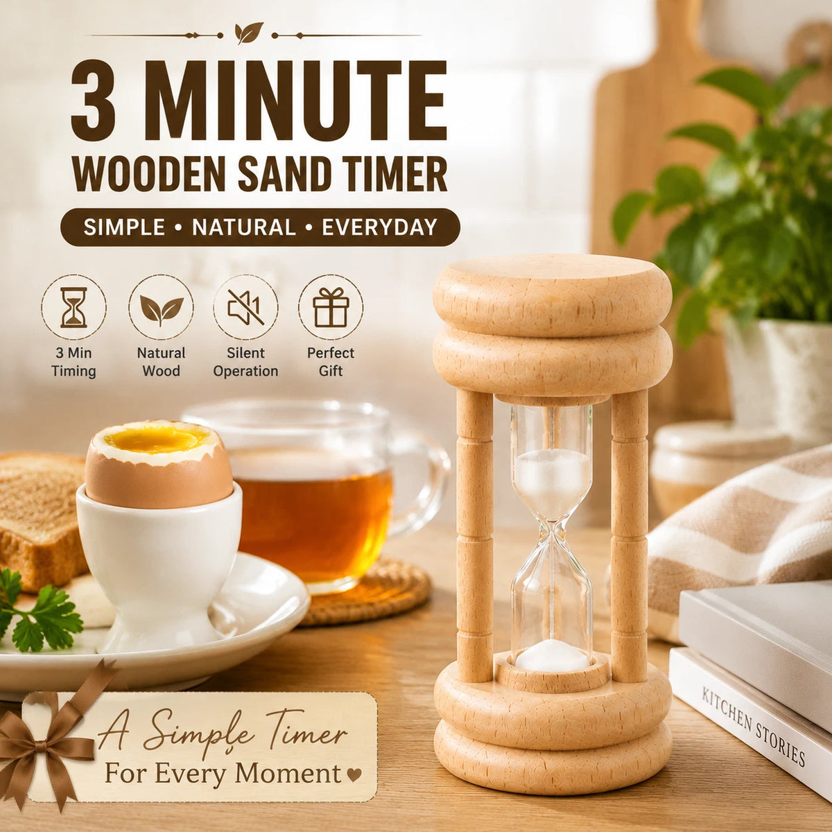 3 Minute Wooden Sand Timer Egg Timer Kitchen Cooking Tea Hourglass Home Decor