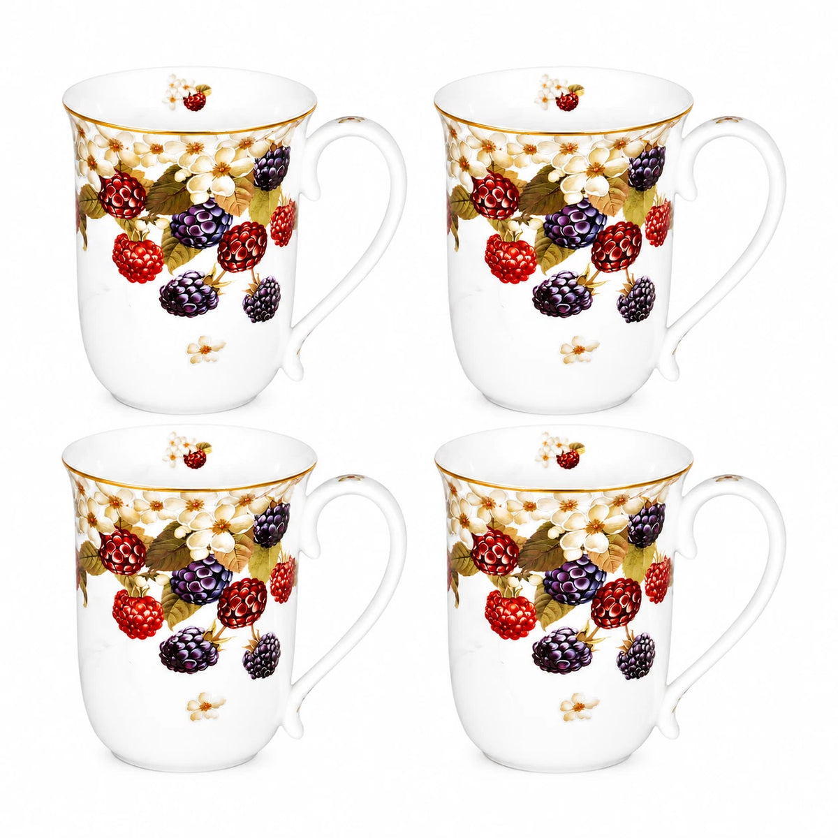 1-6x Wild Berry Floral Fine Porcelain Mug 405cc Coffee Flowers Tea Cup Gift