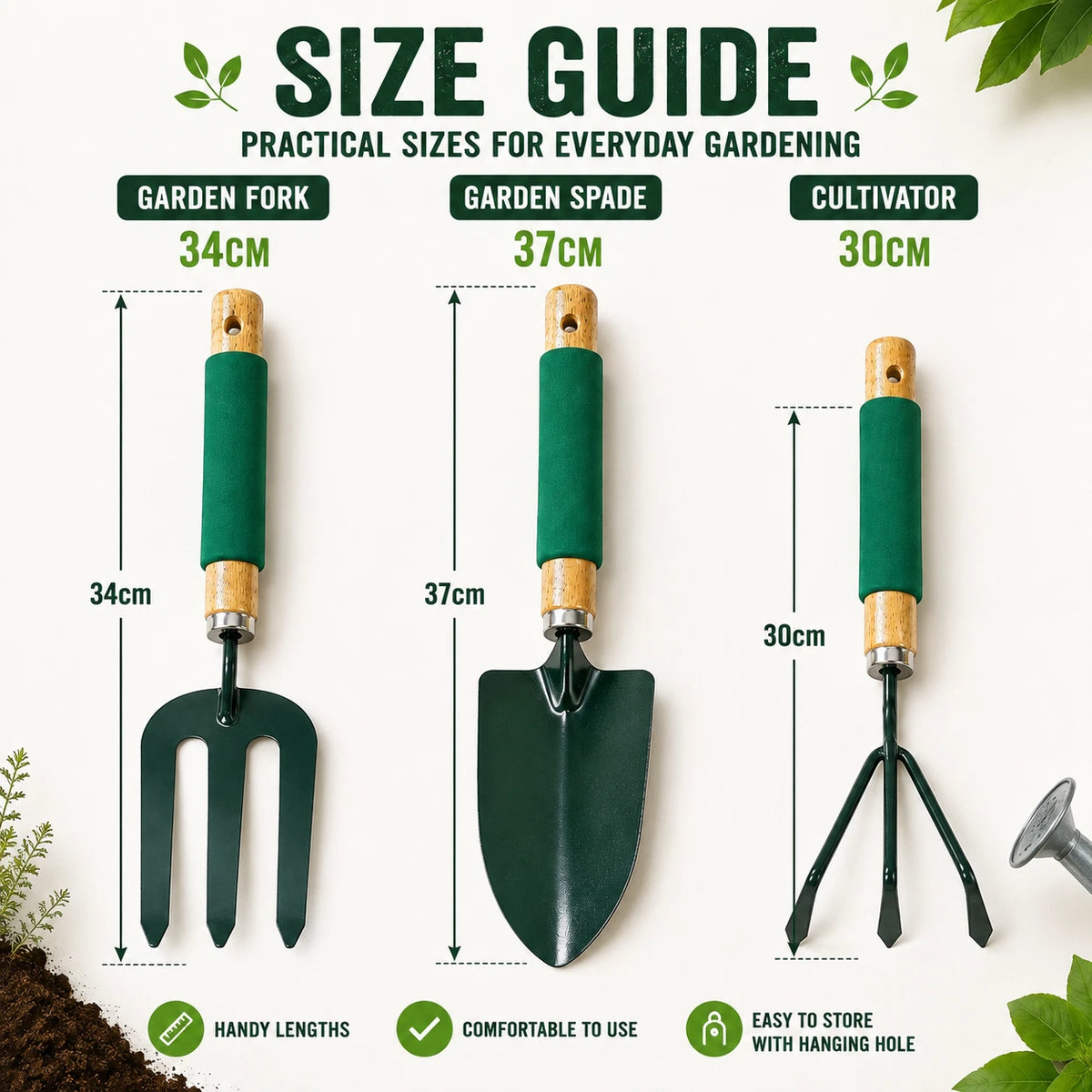 3 Pieces Garden Tool Set Hand Trowel Fork Cultivator Digging Planting Weeding