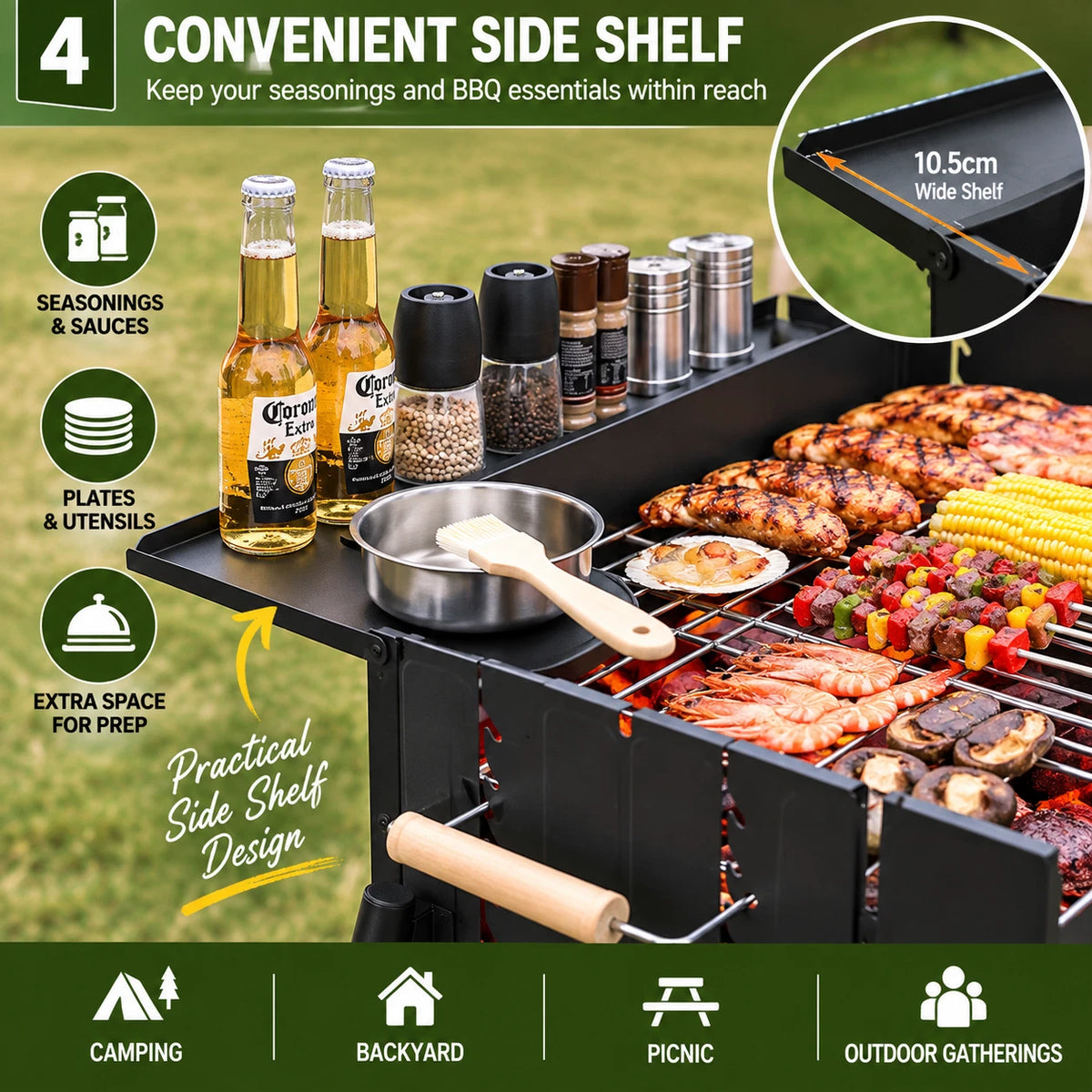 70cm Charcoal BBQ Grill Portable Outdoor Barbecue Camping Grill Adjustable Rack #BBQYSR98