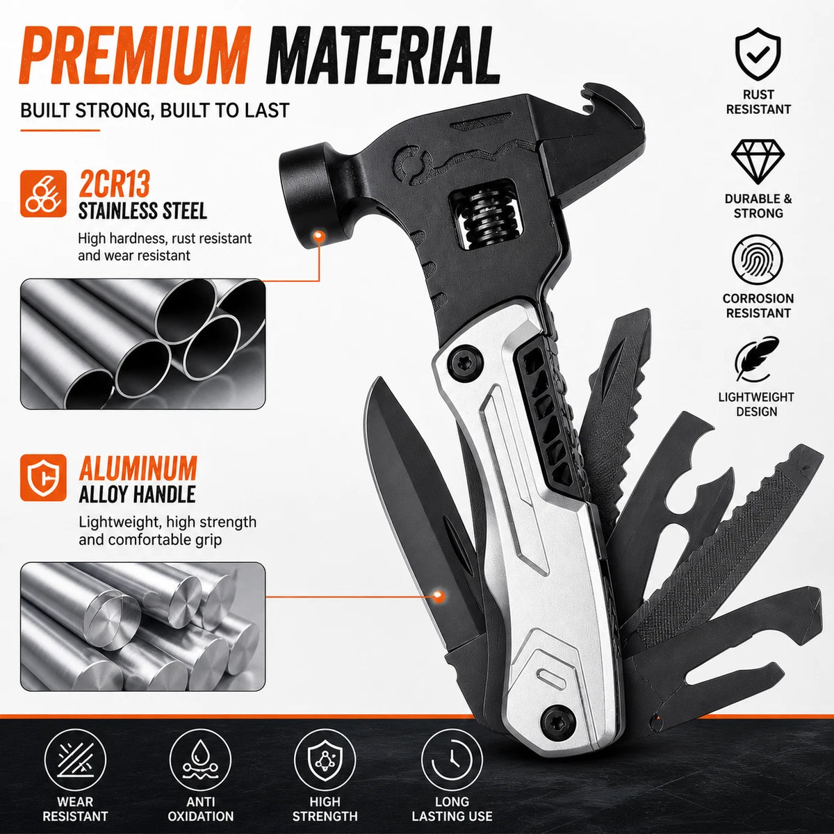 Multi Tool Hammer Folding Pliers Wrench Saw Knife Camping Portable Survival Tool