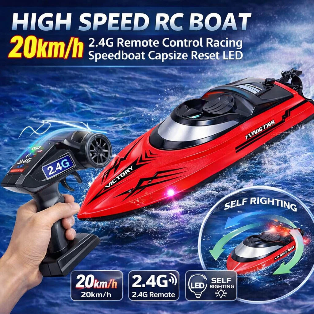High Speed RC Boat 20km/h 2.4G Remote Control Racing Speedboat Capsize Reset LED