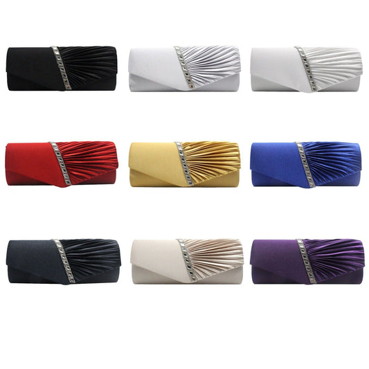 NEW Shining Satin Ladies Evening Clutch Bag Wedding Bridal Chain Handbag