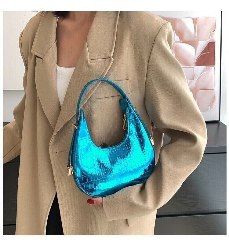 Women Fashion Trendy Bright Surface Crocodile Stripe Armpit Shoulder Bag