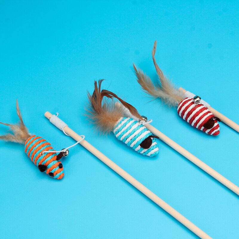Feather Bell Mouse Interactive Tease Cat Stick Frosted Comfortable Pet Play Toy