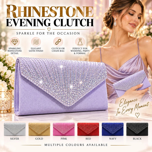Women Rhinestone Satin Evening Clutch Bag Wedding Party Formal Bridal Handbag 12 Colour