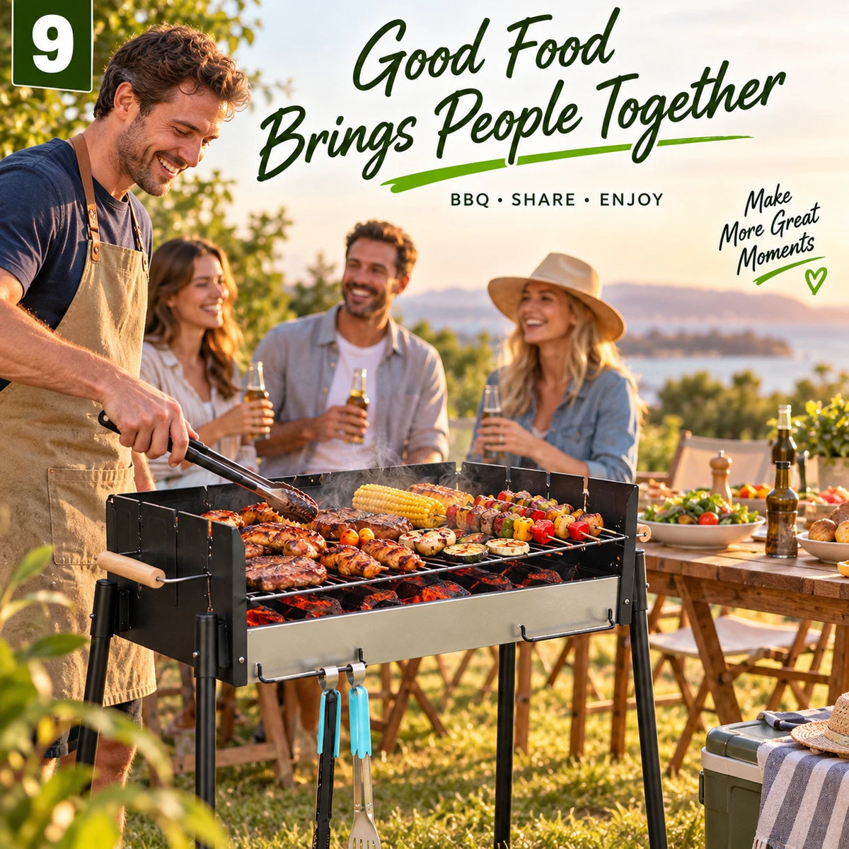 70cm Charcoal BBQ Grill Portable Outdoor Barbecue Camping Grill Adjustable Rack #BBQYSR98